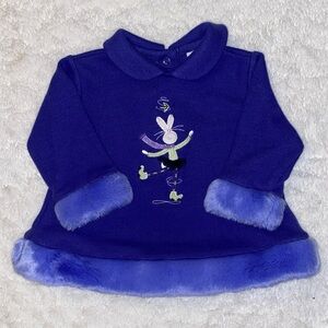 Girls Le Top Purple Faux Fur Trim Bunny Embroidered Long Sleeve Sweater Dress